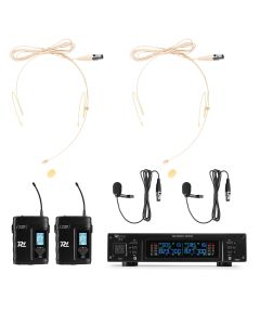 Set double micro serre-tête / cravatte, UHF, 2 x 80 canaux, true diversity, antennes demie-onde  - PD220B