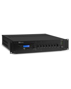 Amplificateur Public adress, 120 W, Classe D, 100 V, 8 Ω, mixeur, 5 canaux, lecteur multimédia / CD / BT - PRMC120