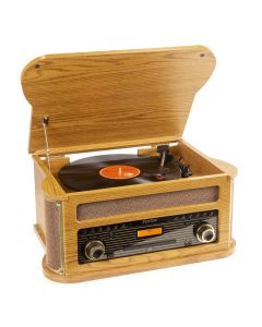 Platine disque, vintage avec lecteur CD, lecteur K7, BT, DAB+, FM, USB, bois clair - Memphis