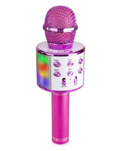 Karaoké micro avec haut-parleur BT / MP3 intégré et éclairage LED, rose - KM15P