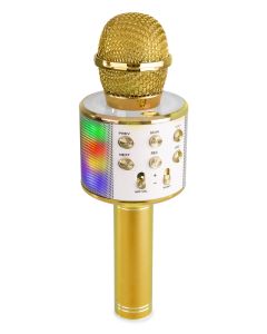 Karaoké micro avec haut-parleur BT / MP3 intégré et éclairage LED, doré - KM15G