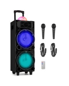 Enceinte active avec effets de lumière, 2 x 8", batterie, BT, MP3, USB, 2 x micro main - LIVE290